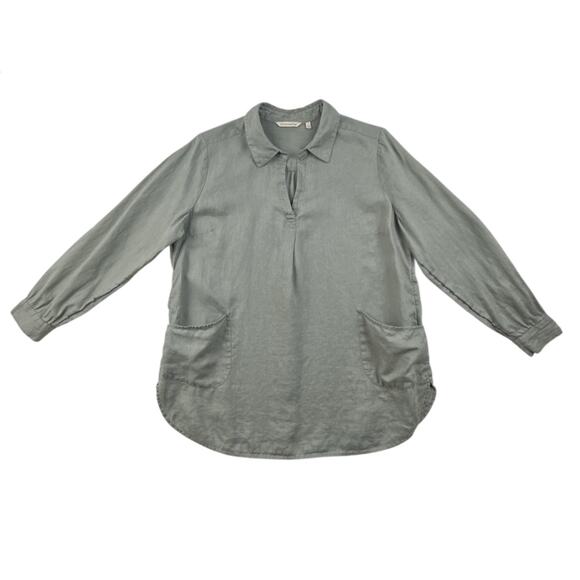 Soft Surroundings Top 100% Linen Womens Large Green Popover Blouse Langenlook - Picture 3 of 10